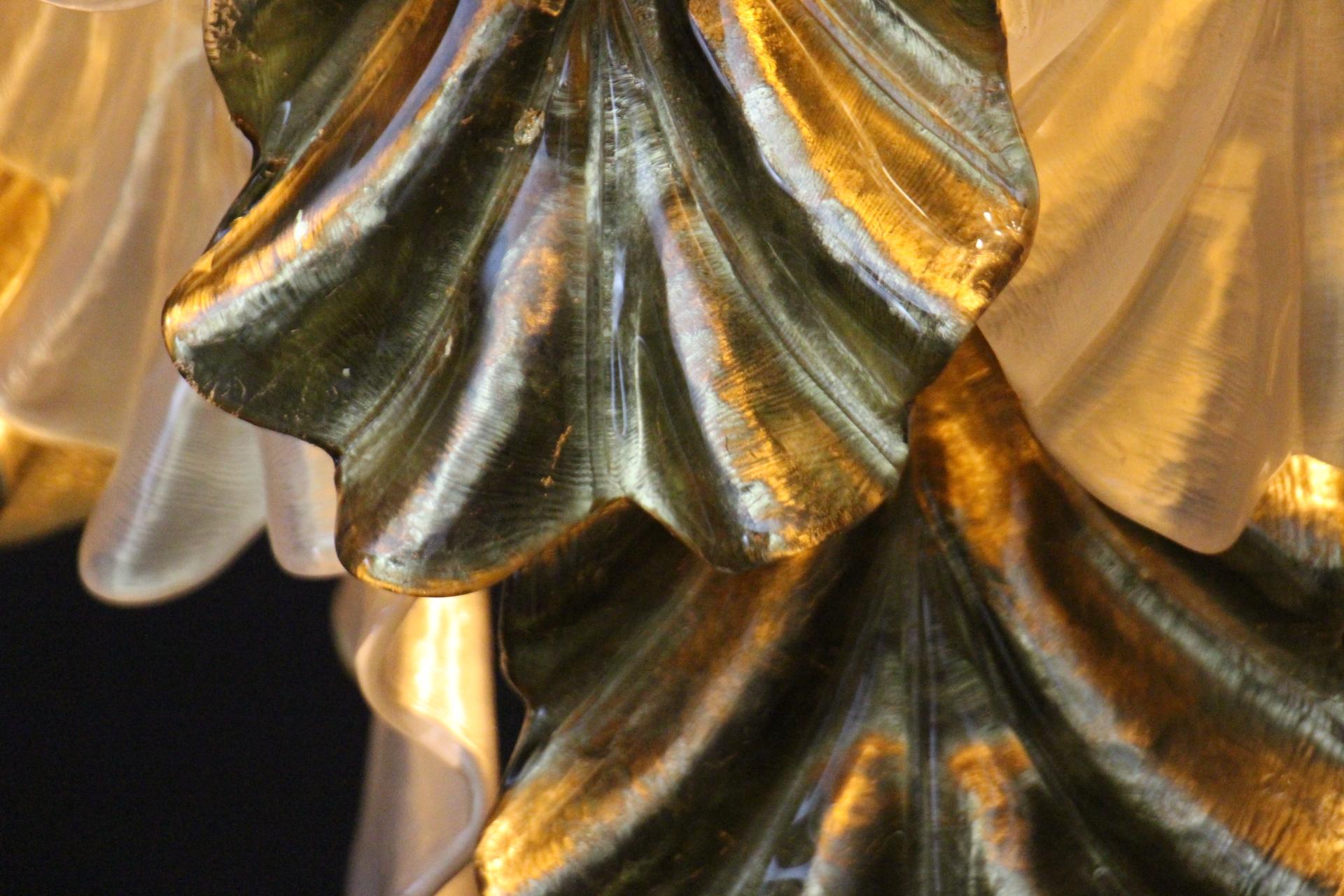 Schillernde Perle und goldenen italienischen Murano-Glas-Kronleuchter in Barovier Stil im Angebot 8