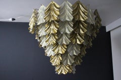 Iridescent Pearly and Golden Italian Murano Glass Chandelier In Barovier Style