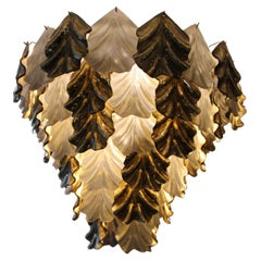 Iridescent Pearly and Golden Italian Murano Glass Chandelier In Barovier Style
