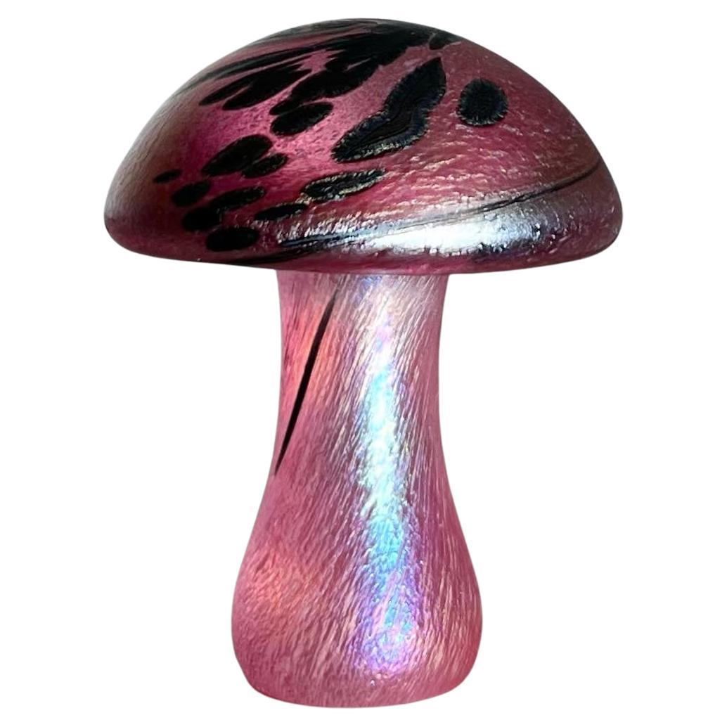 Iridescent Pink Art Glass Mushroom Objet d’art, Early Aughts