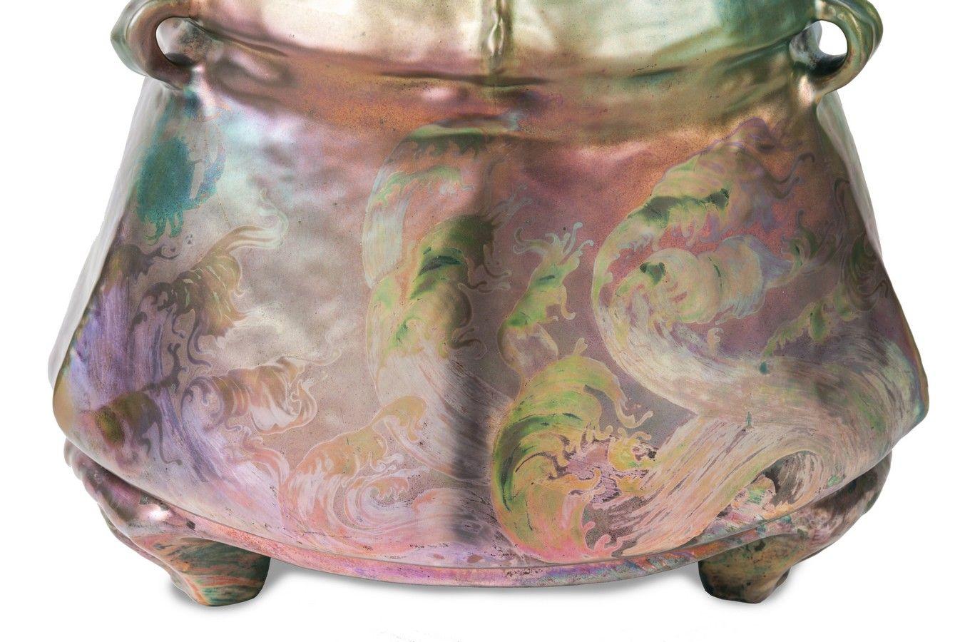 French Iridescent Planter, by Clément Massier, for the Hôtel Ritz, 1885 For Sale