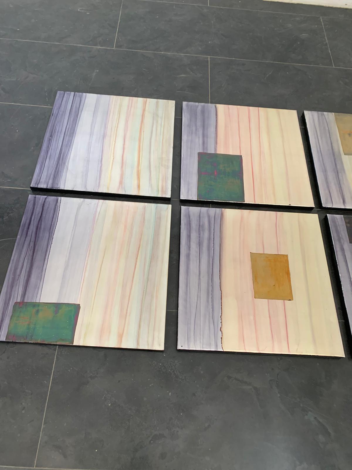 Iridescent Polychrome Abstract Panels in Metal, 1980s, Set of 8 For Sale 11