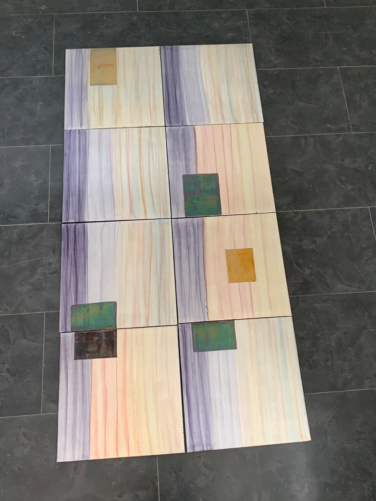 Iridescent Polychrome Abstract Panels in Metal, 1980s, Set of 8 In Good Condition For Sale In Montelabbate, PU