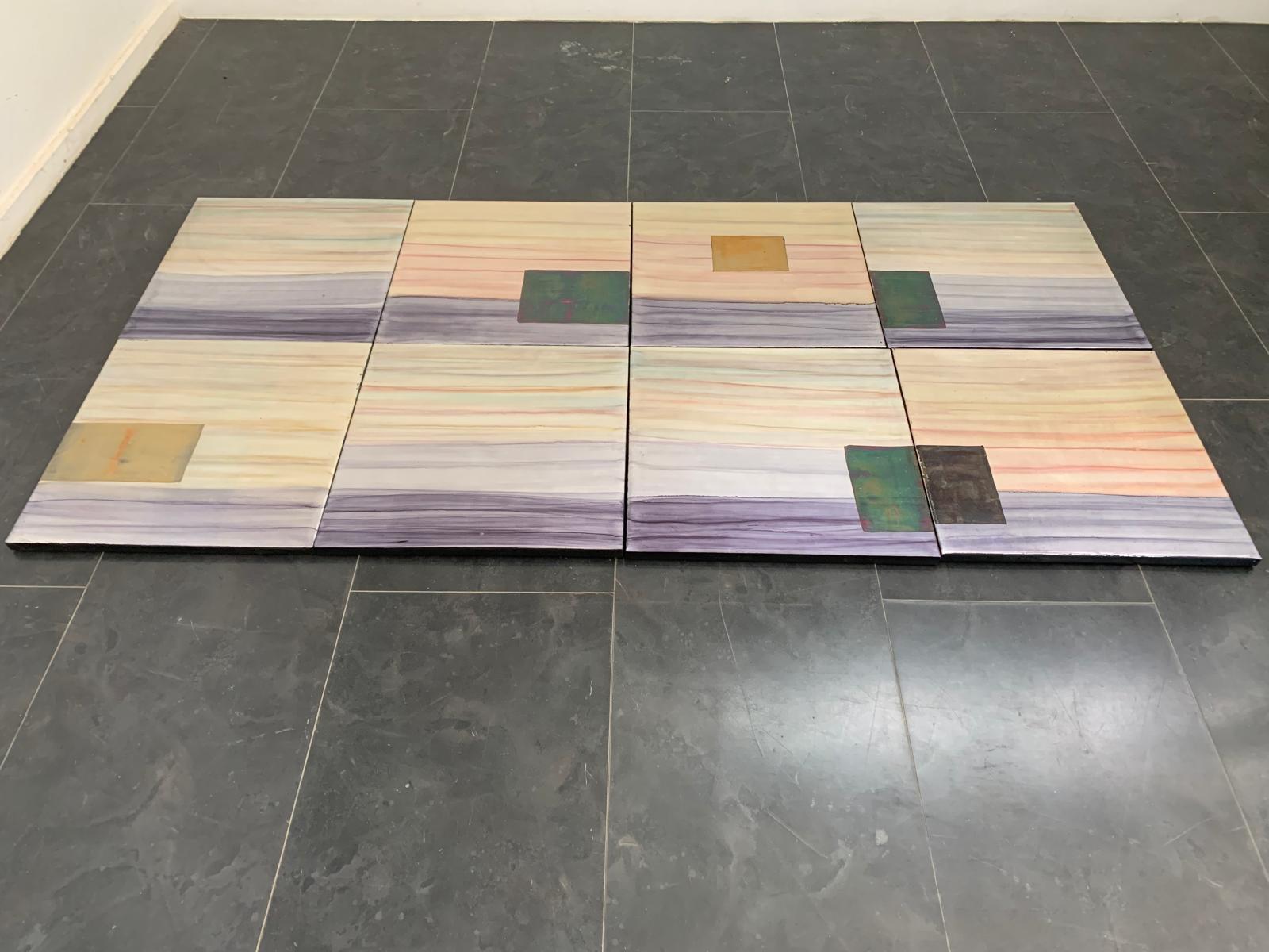 Late 20th Century Iridescent Polychrome Abstract Panels in Metal, 1980s, Set of 8 For Sale