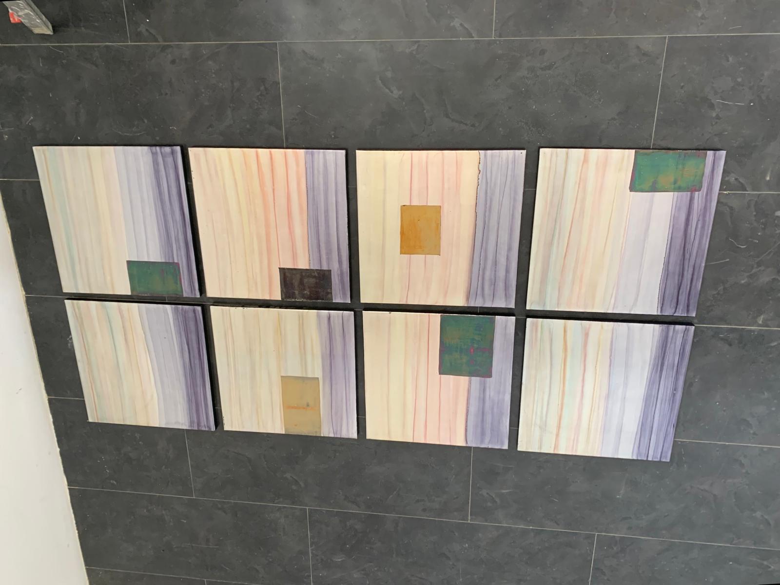 Iridescent Polychrome Abstract Panels in Metal, 1980s, Set of 8 For Sale 1