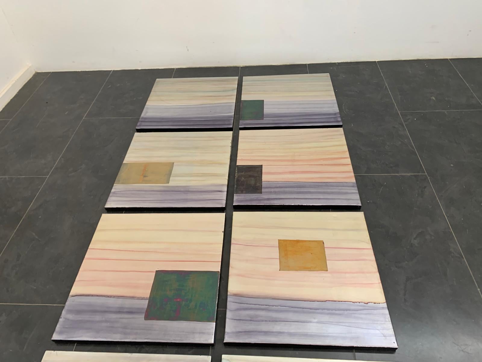 Iridescent Polychrome Abstract Panels in Metal, 1980s, Set of 8 For Sale 2