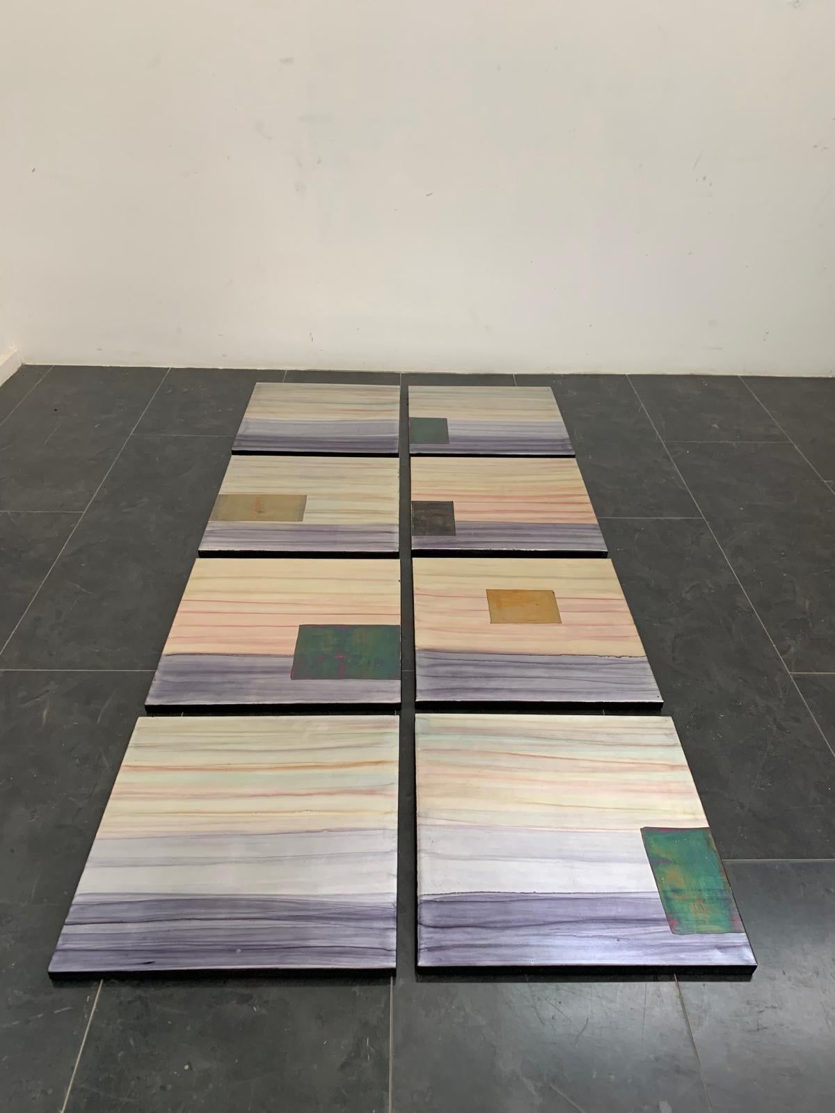Iridescent Polychrome Abstract Panels in Metal, 1980s, Set of 8 For Sale 3