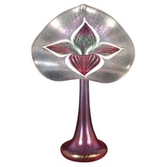 Retro Iridescent Pulled Feather Jack in the Pulpit Vase / Signed Stuart Abelman 1999