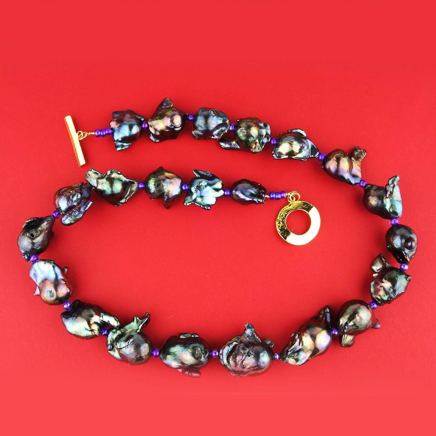 Iridescent Purple Fireball Pearl Necklace 1
