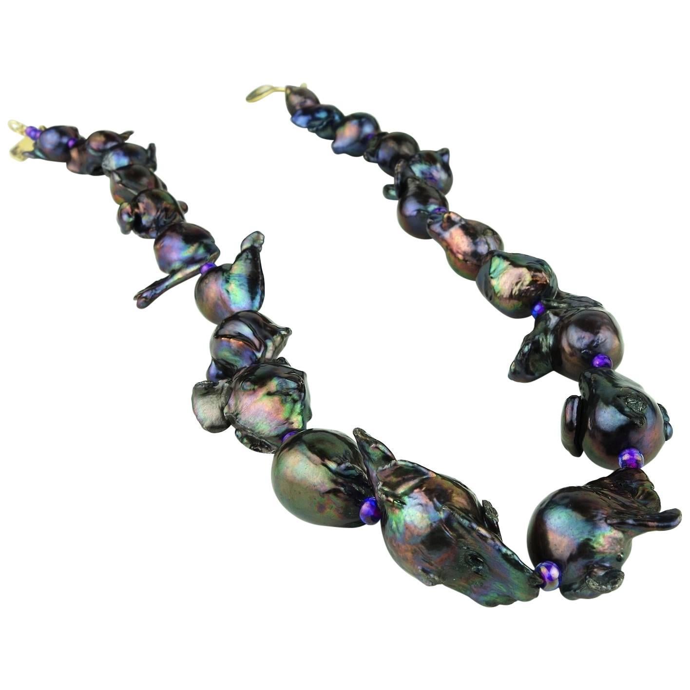Iridescent Purple Fireball Pearl Necklace