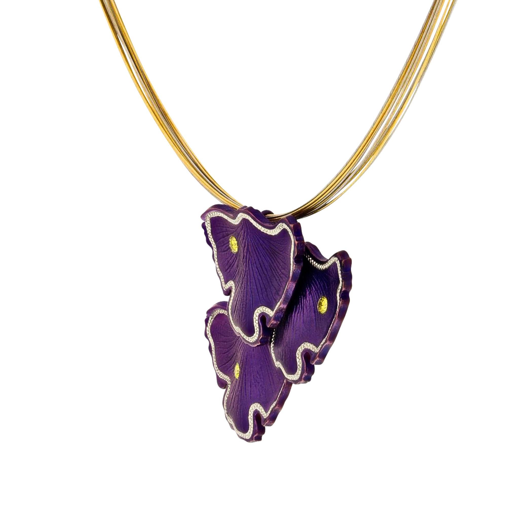 Contemporary Iridescent Purple Ginkgo Pendant by Zoltan David