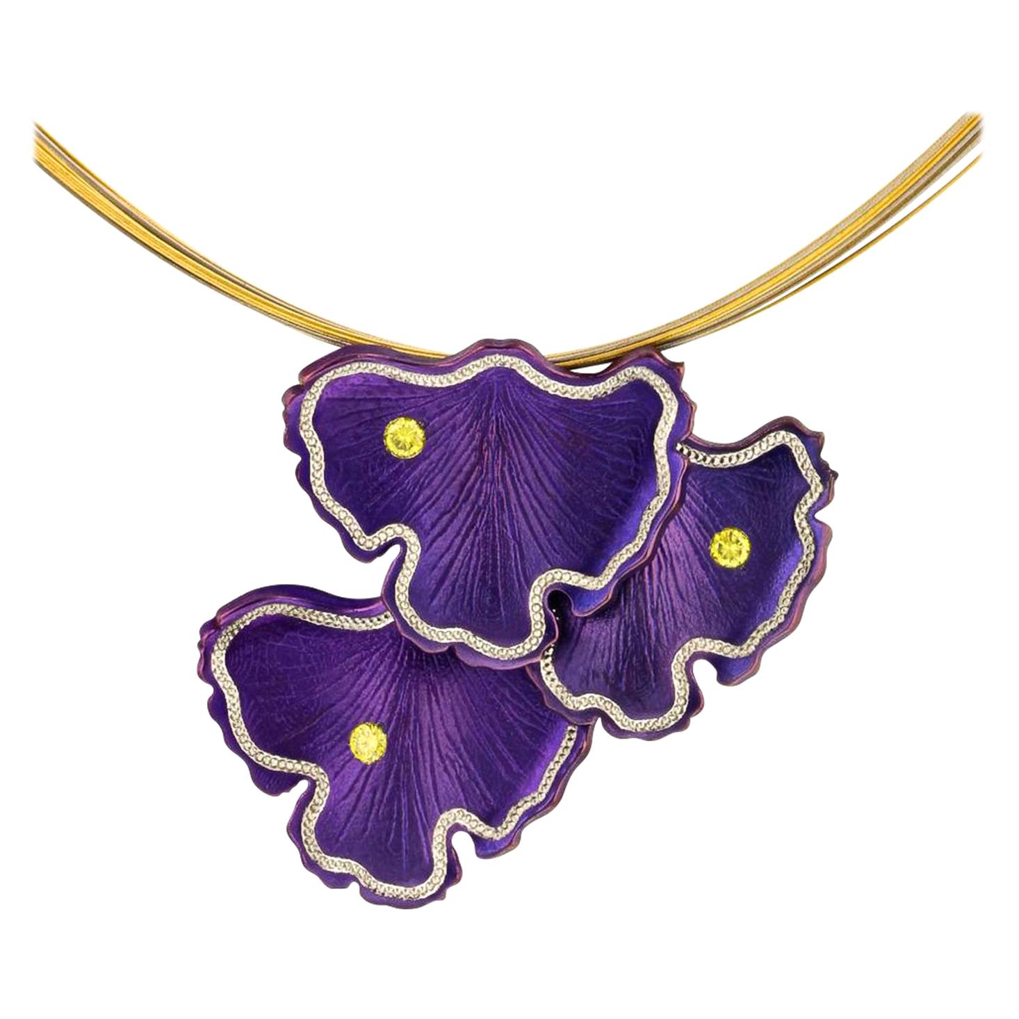 Iridescent Purple Ginkgo Pendant by Zoltan David