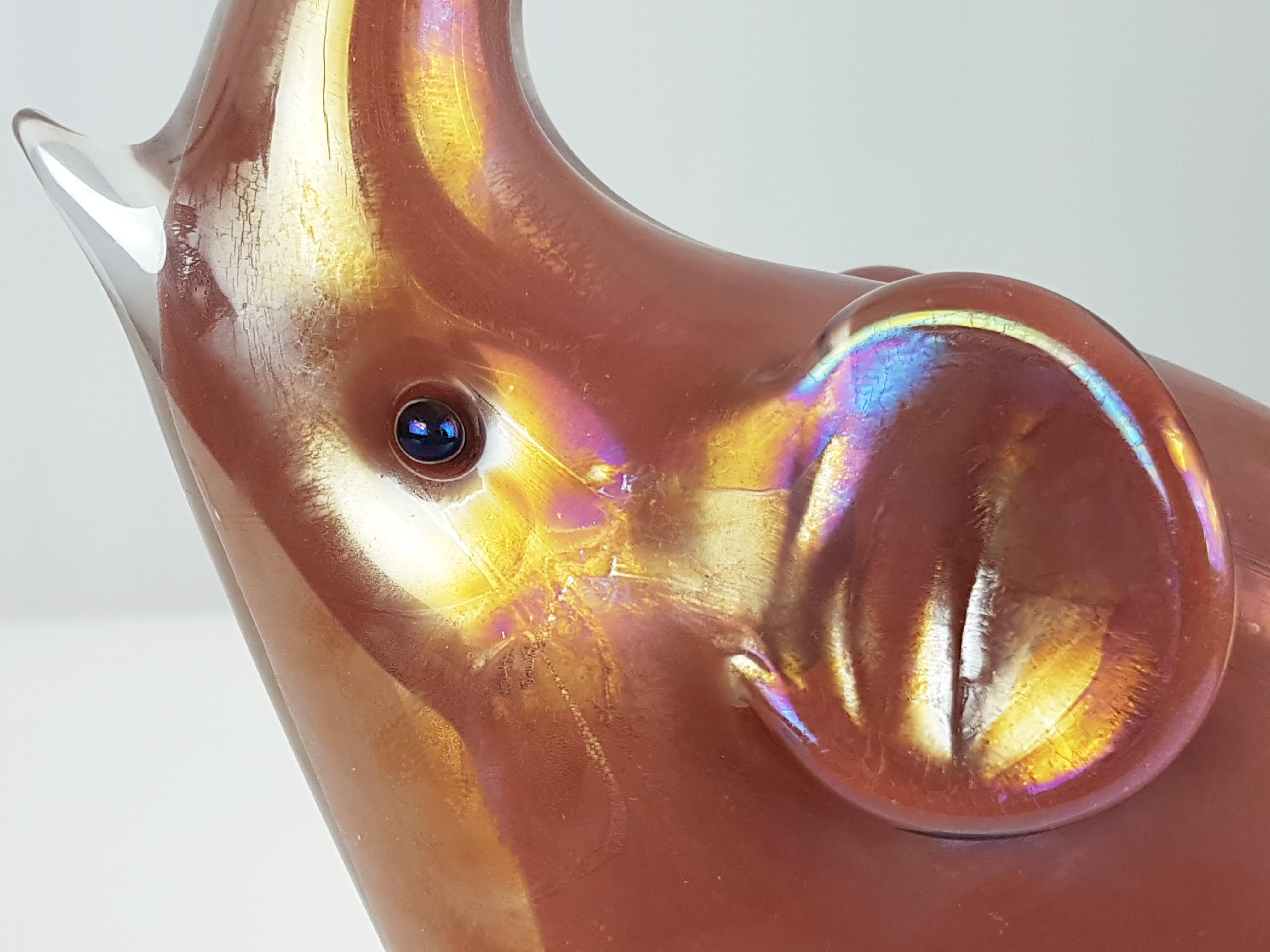 Mid-Century Modern Iridescent Red Murano Glass 1960s Elephant Attributed to Archimede Seguso For Sale