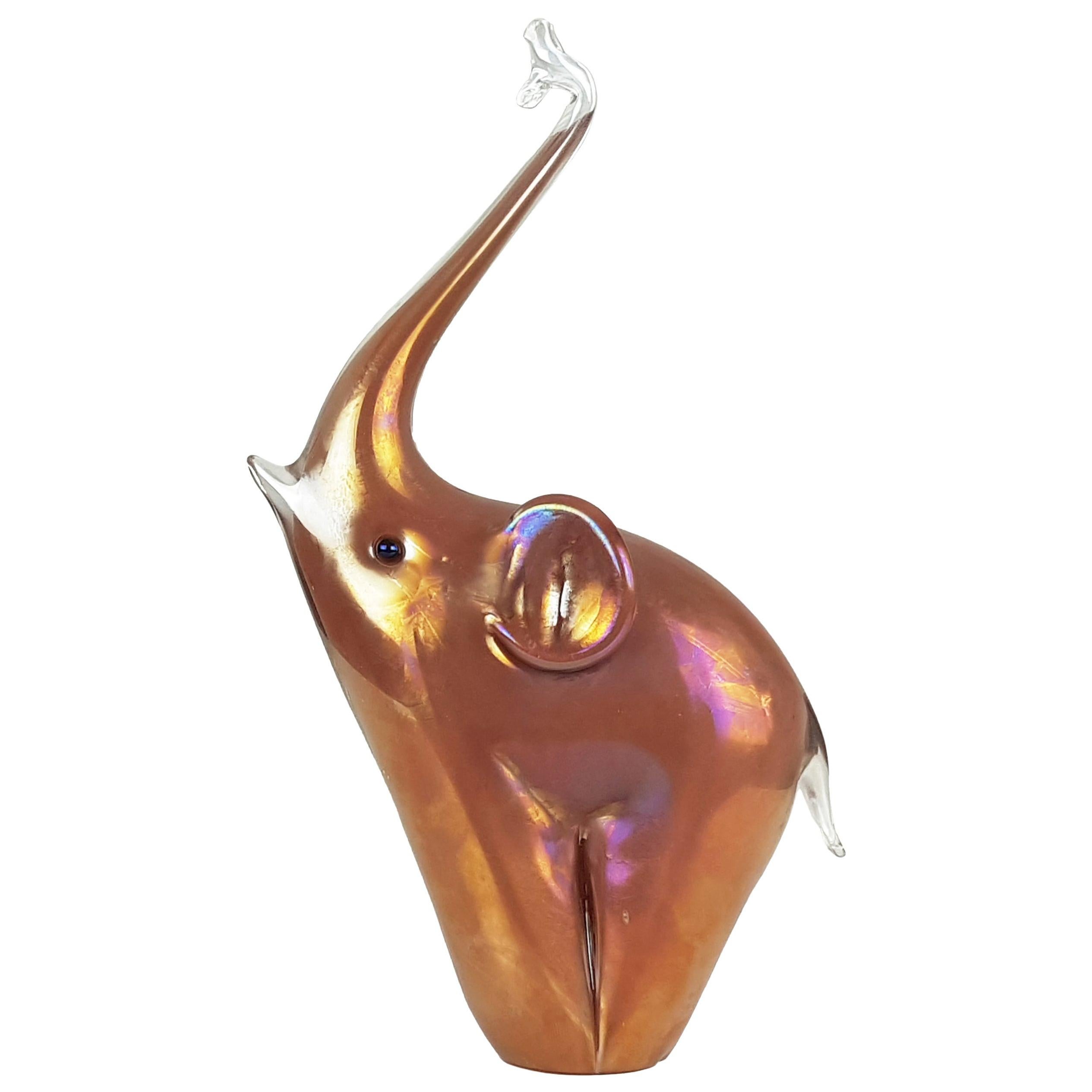 Iridescent Red Murano Glass 1960s Elephant Attributed to Archimede Seguso