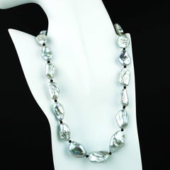 Iridescent Silvery Baroque Pearl Necklace