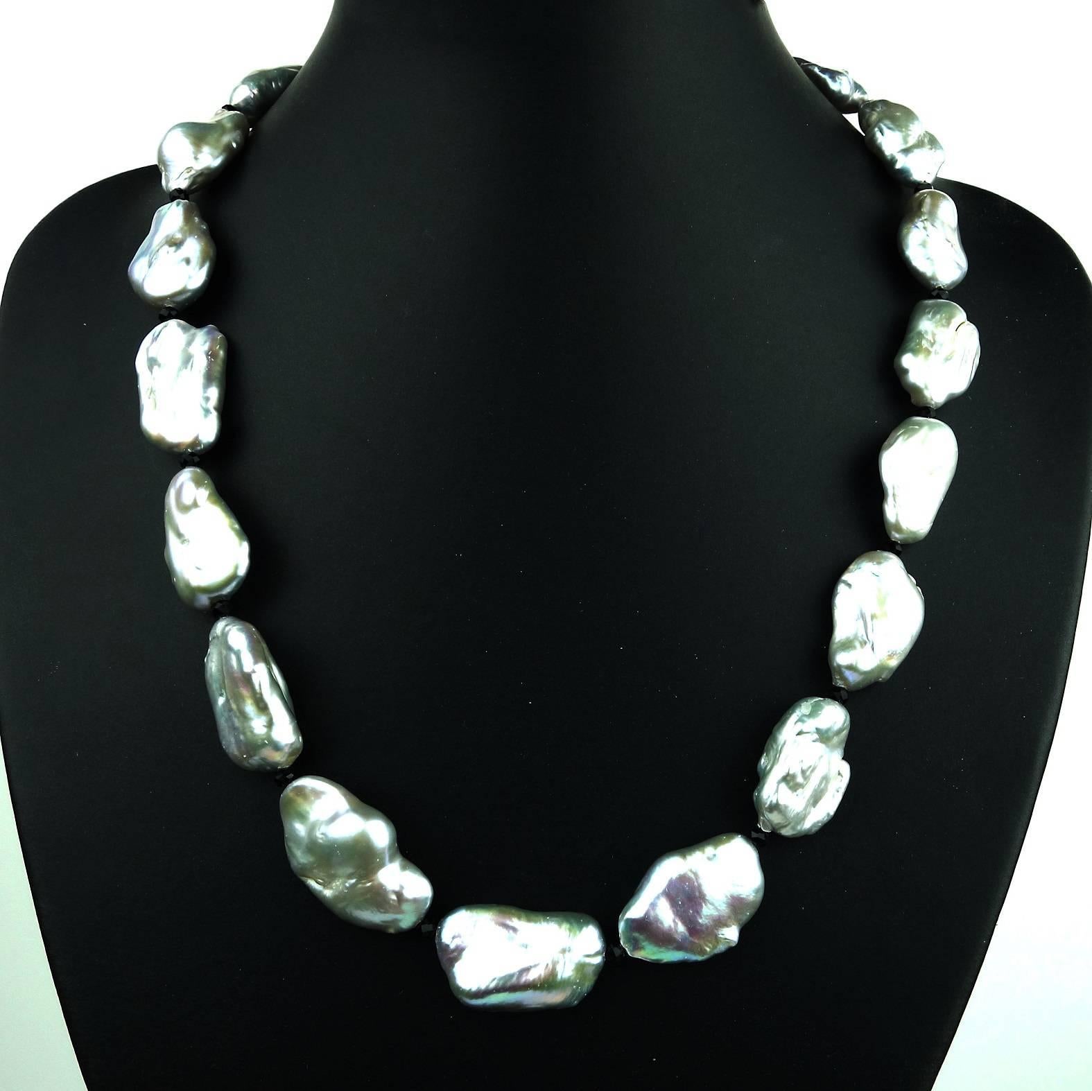 Iridescent Silvery Baroque Pearl Necklace 2