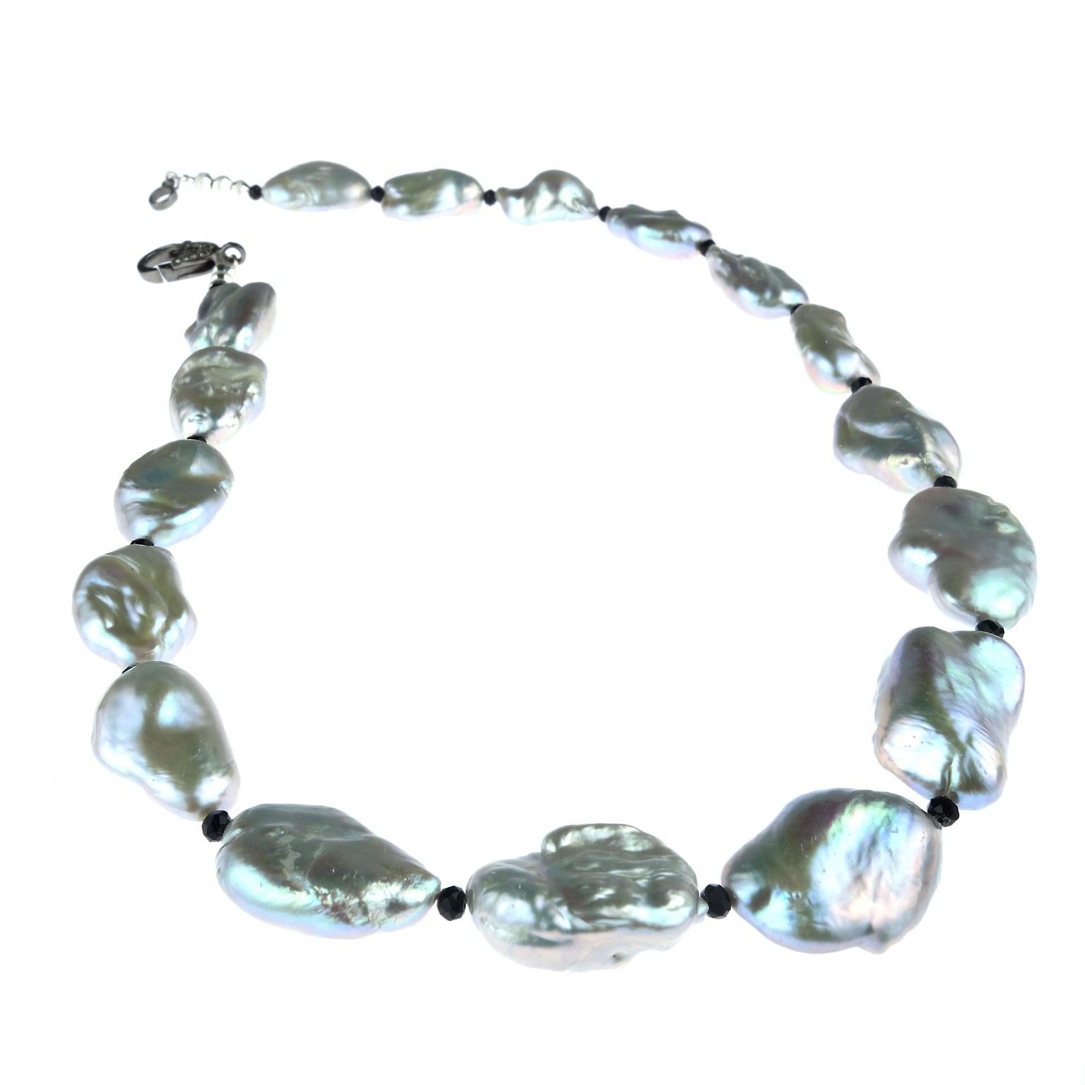 Iridescent Silvery Baroque Pearl Necklace