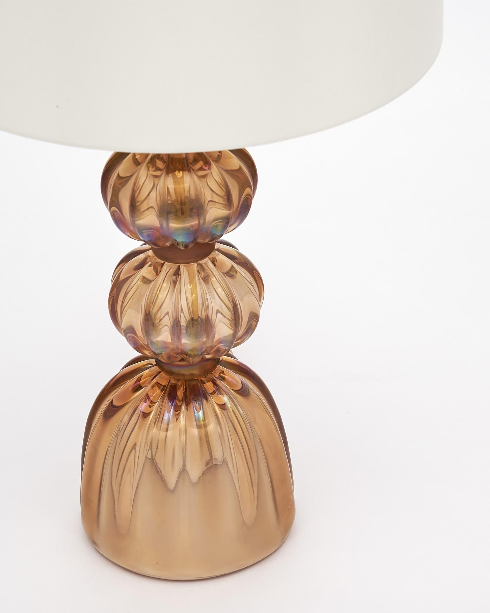 Italian Iridescent Smoked Topaz Murano Glass Lamp