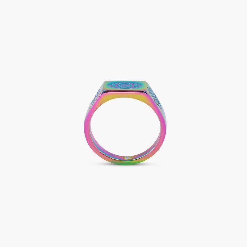 Iridescent Stainless Steel Kaleidoscope Amulet Ring, Size L

Inspired by lucky symbols used worldwide, thought to protect and bring positive energy to those who wear them. This bracelet is stainless steel and has a sleek, brushed finish with