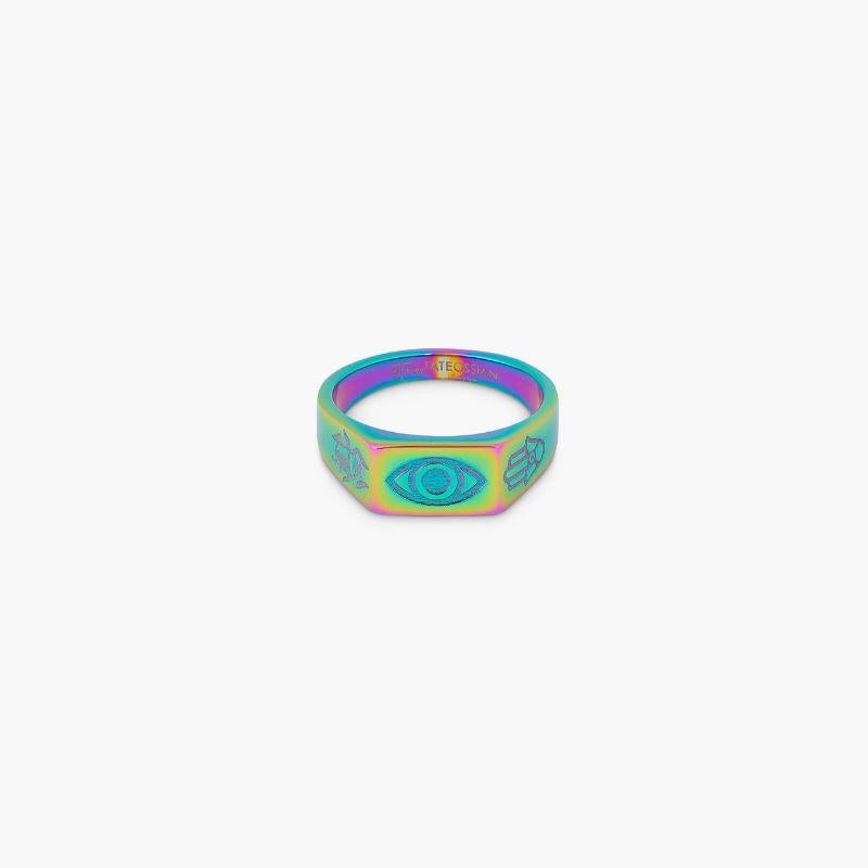 Anello caleidoscopio in acciaio inossidabile iridescente, taglia M In condizioni Nuovo in vendita a Fulham business exchange, London