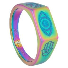 Iridescent Stainless Steel Kaleidoscope Amulet Ring, Size S