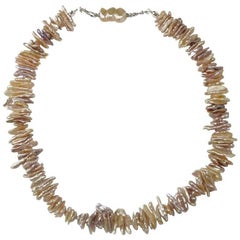 Iridescent Stick Pearl Necklace in Tones of Peach and Mauve