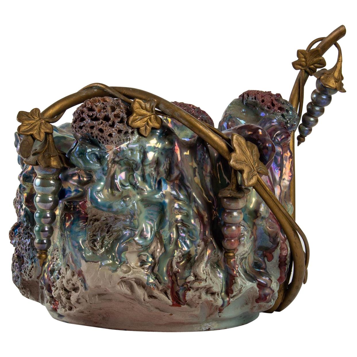 Iridescent Stoneware Art Nouveau Ceramic Set