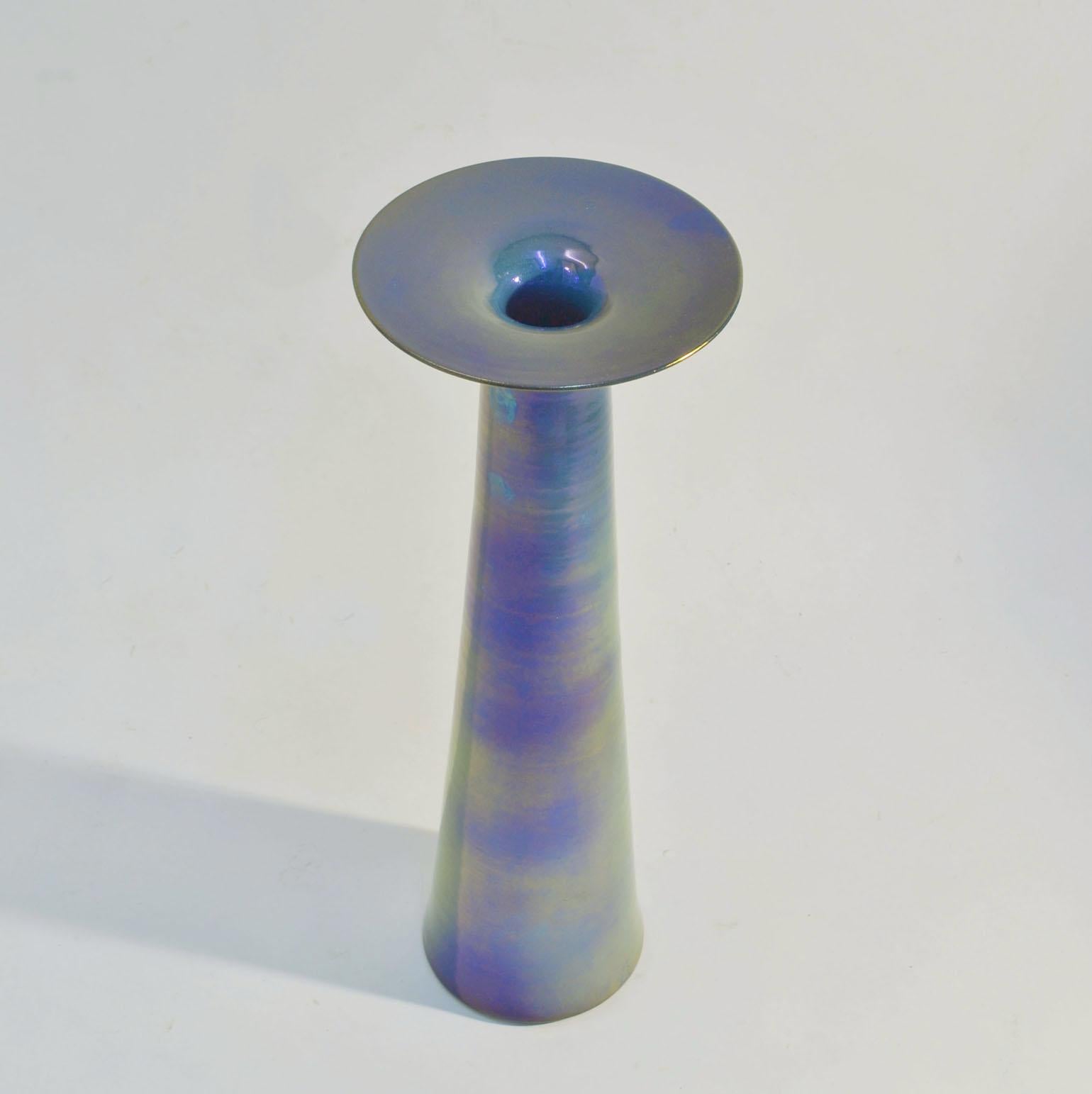 Hand-Crafted Sky Blue Elongated Studio Ceramic Vase by Mobach