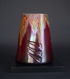 Vaso Art Nouveau a vulcano iridescente di Clement Massier