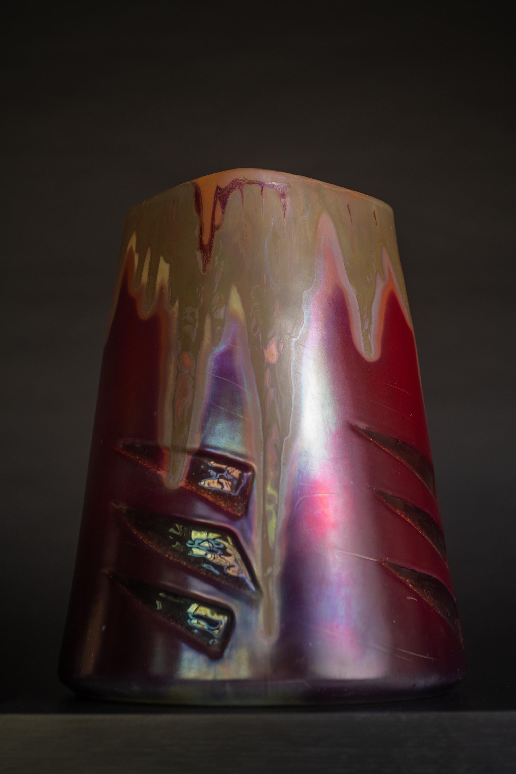 French Iridescent Volcano Art Nouveau Vase by Clement Massier For Sale