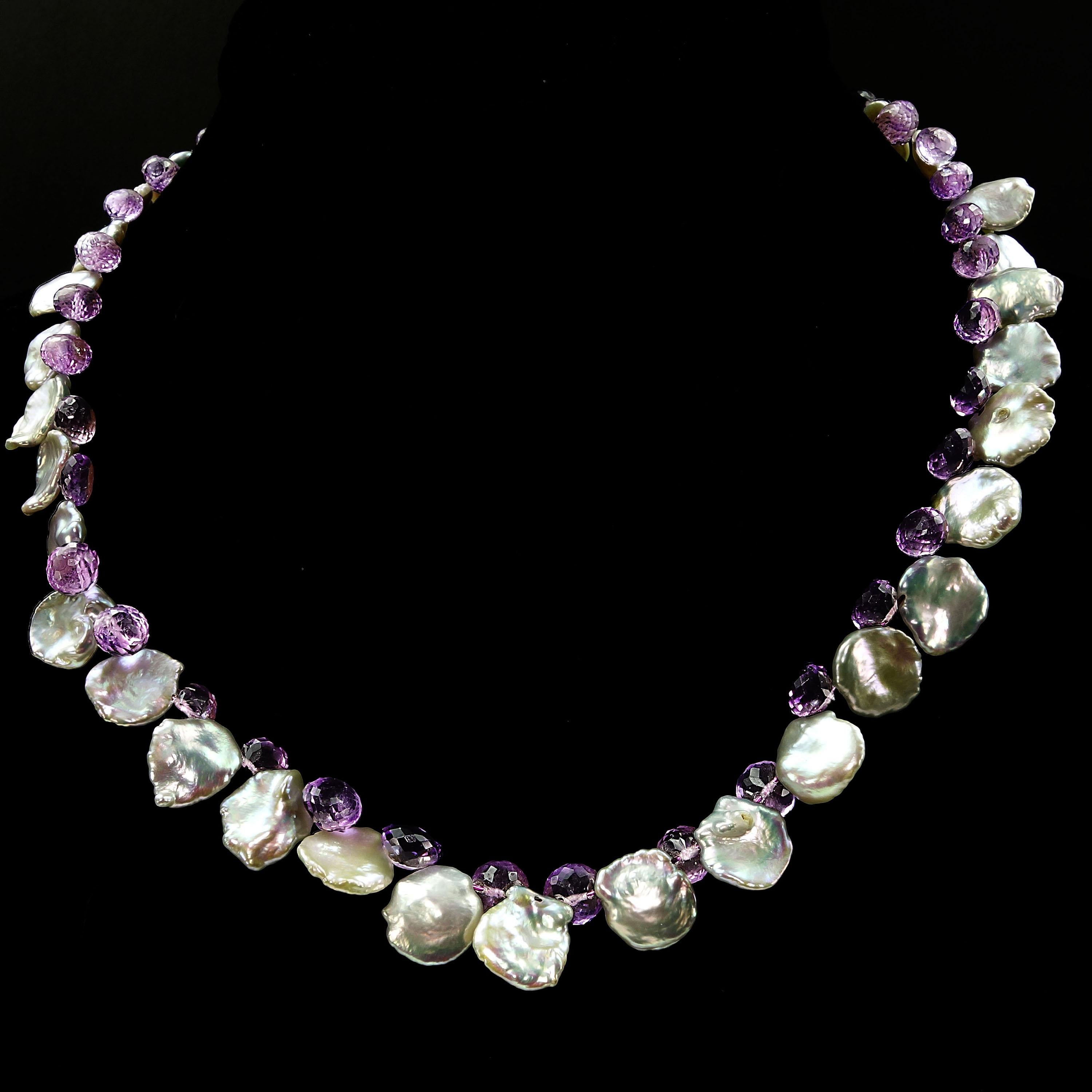 Gemjunky Iridescent White Keshi Pearl and Amethyst Briolette Necklace  5