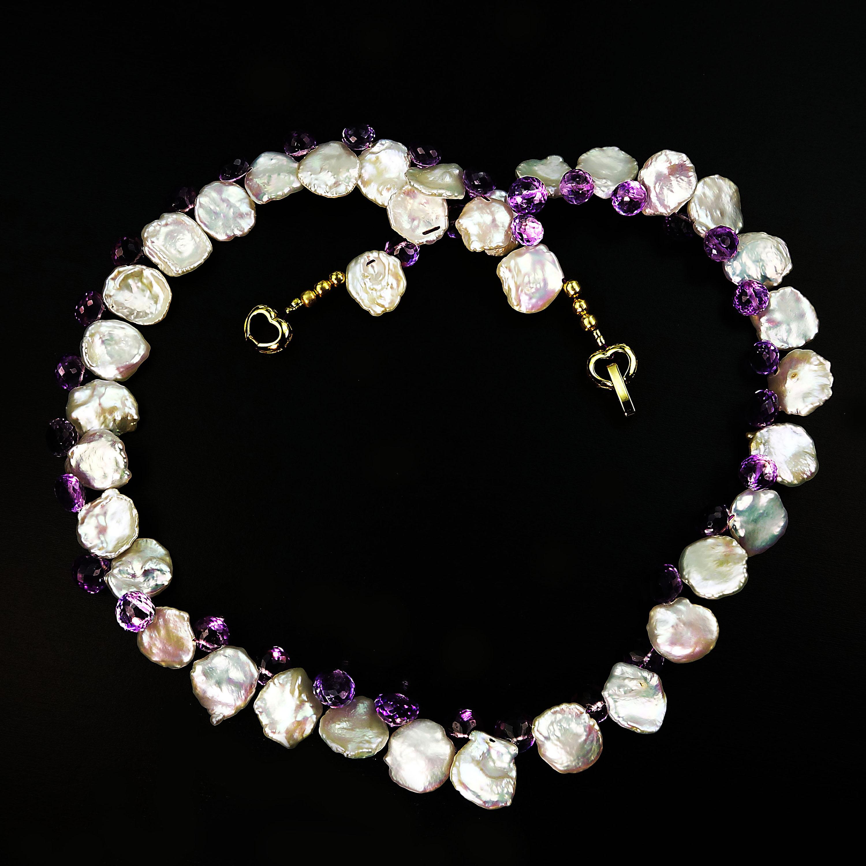 Gemjunky Iridescent White Keshi Pearl and Amethyst Briolette Necklace  6