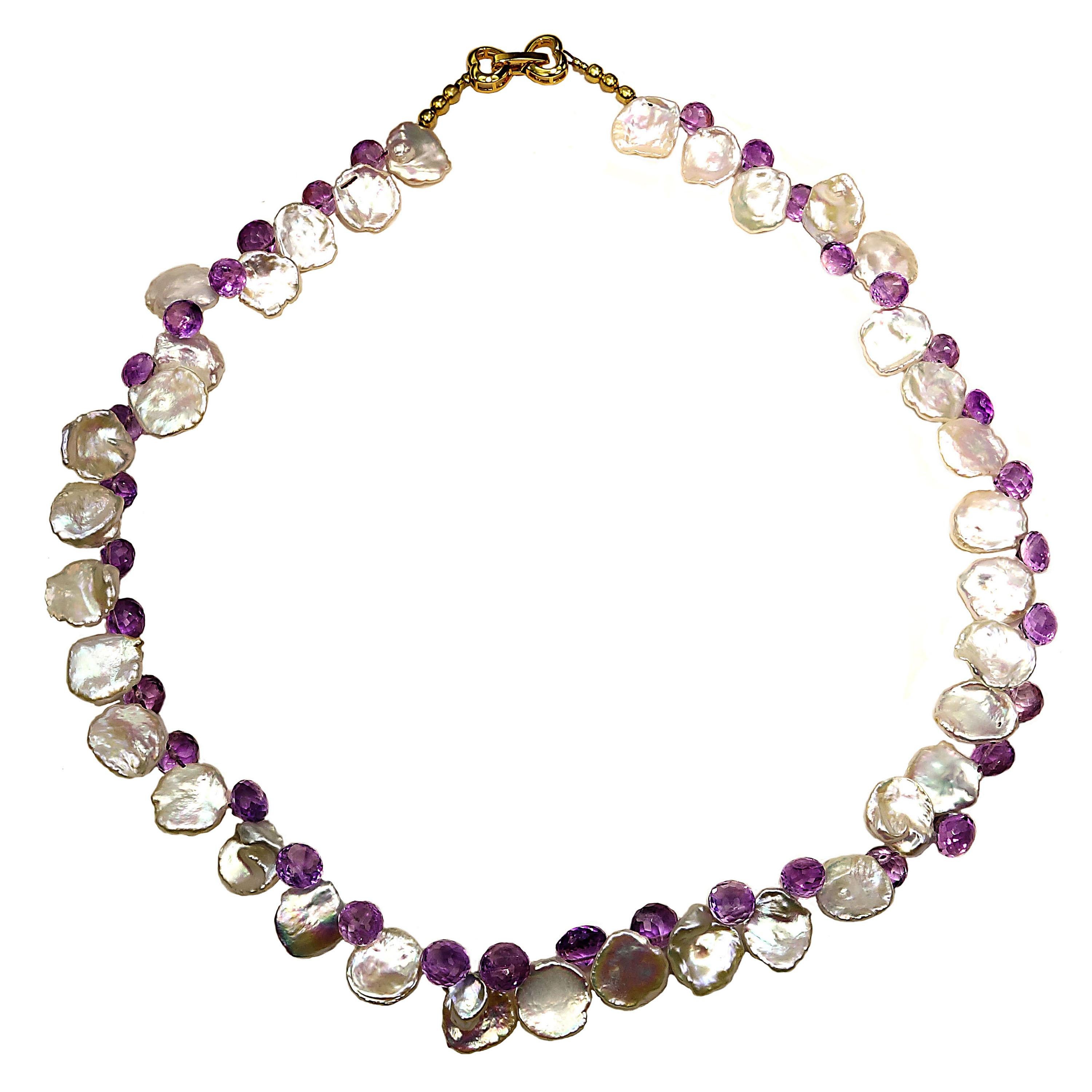 Gemjunky Iridescent White Keshi Pearl and Amethyst Briolette Necklace  7