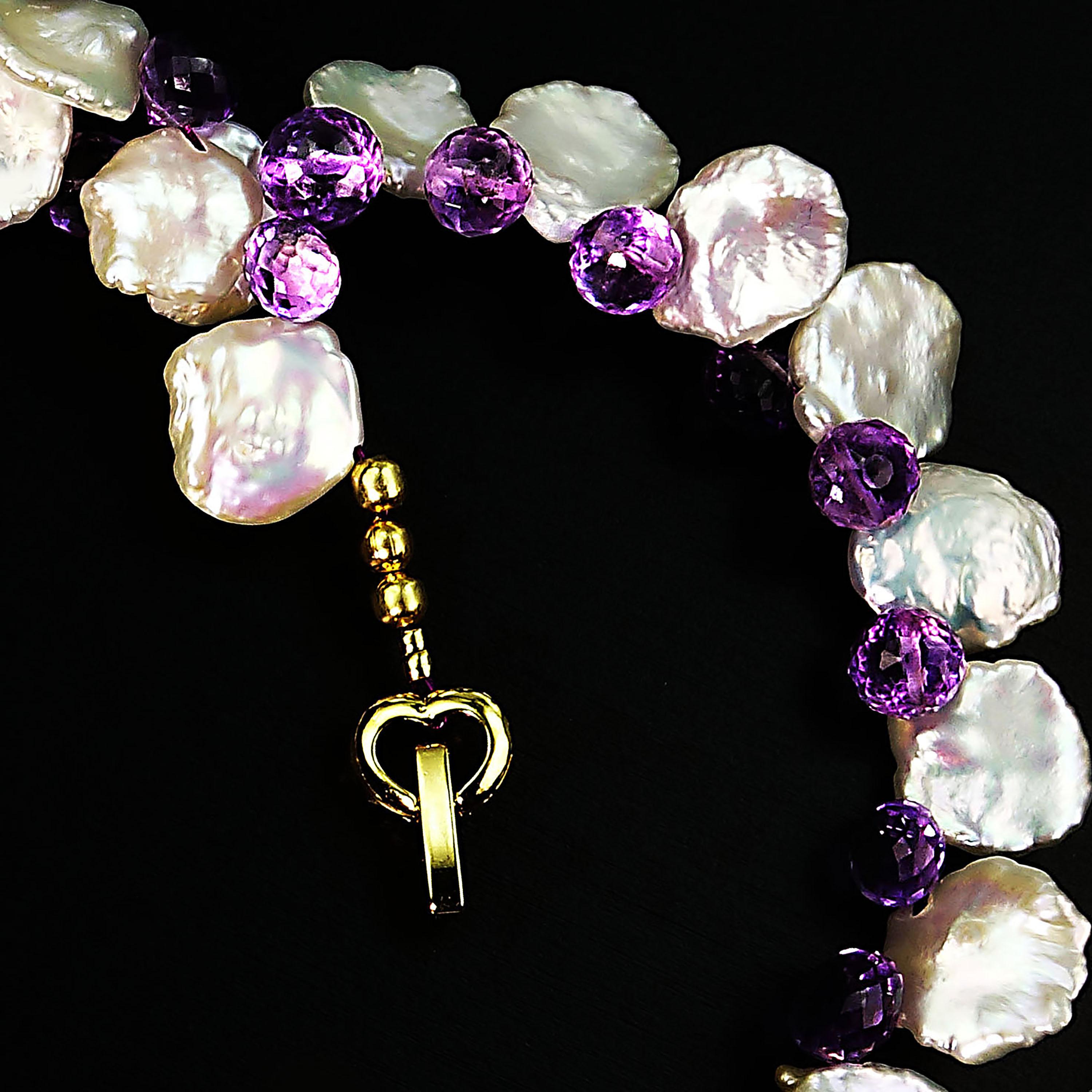 Gemjunky Iridescent White Keshi Pearl and Amethyst Briolette Necklace  In New Condition In Raleigh, NC