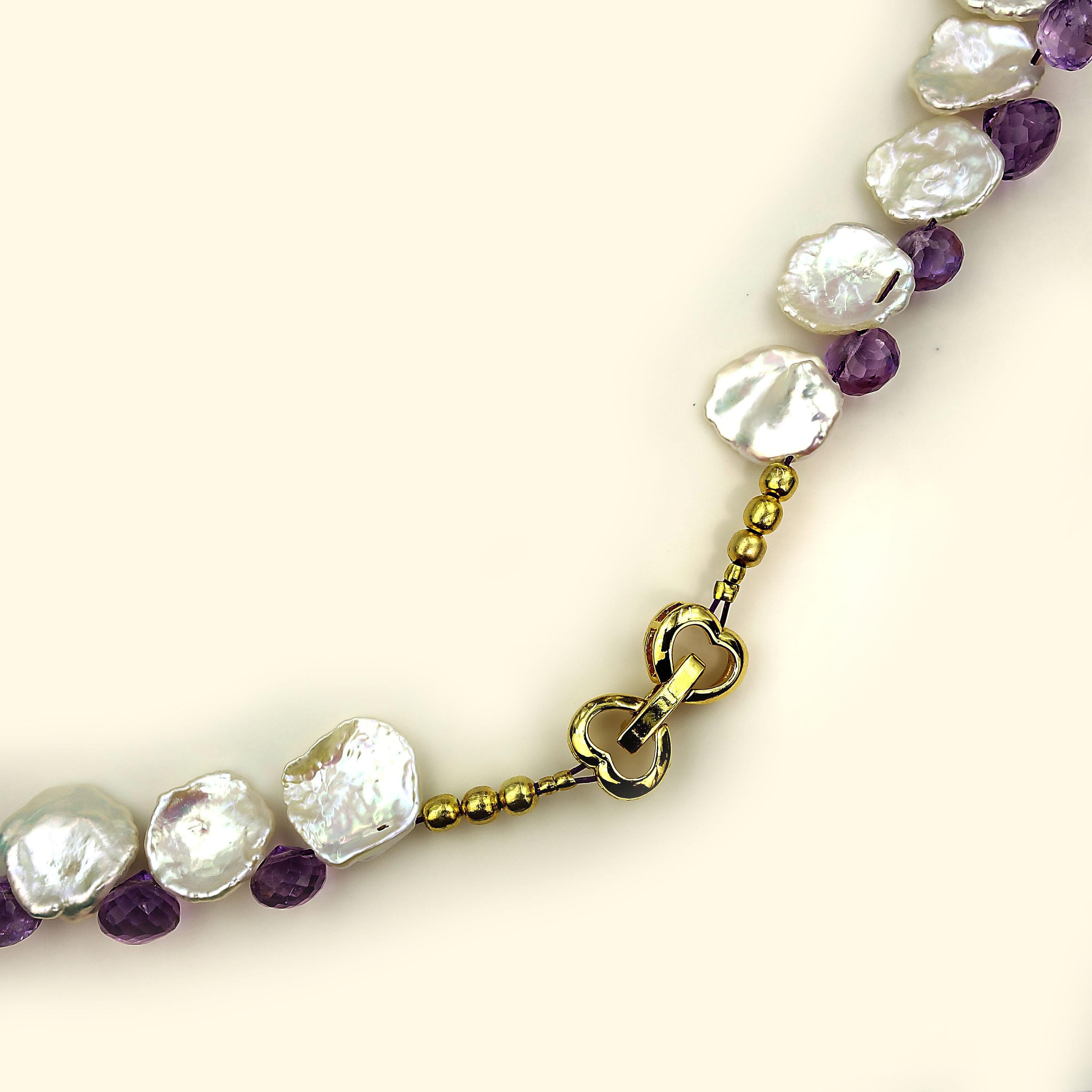 Women's Gemjunky Iridescent White Keshi Pearl and Amethyst Briolette Necklace 