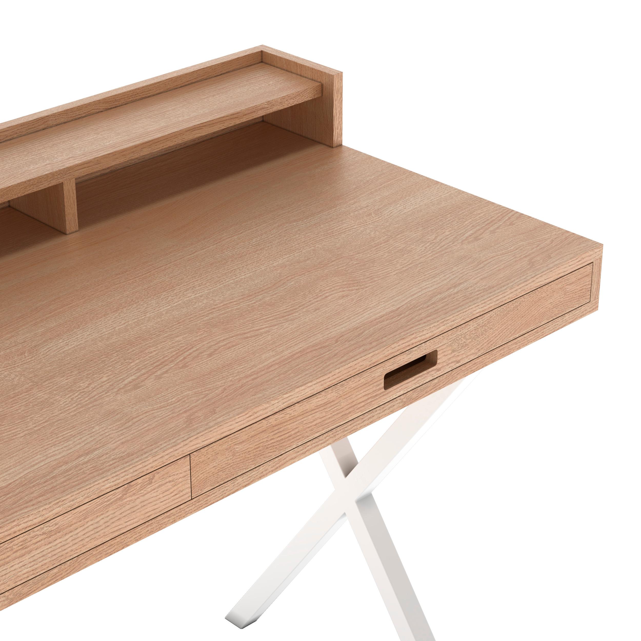 Schillernder Hyppolite-Schreibtisch aus natürlicher Eiche aus weißem Metall von HARTO (Holz) im Angebot