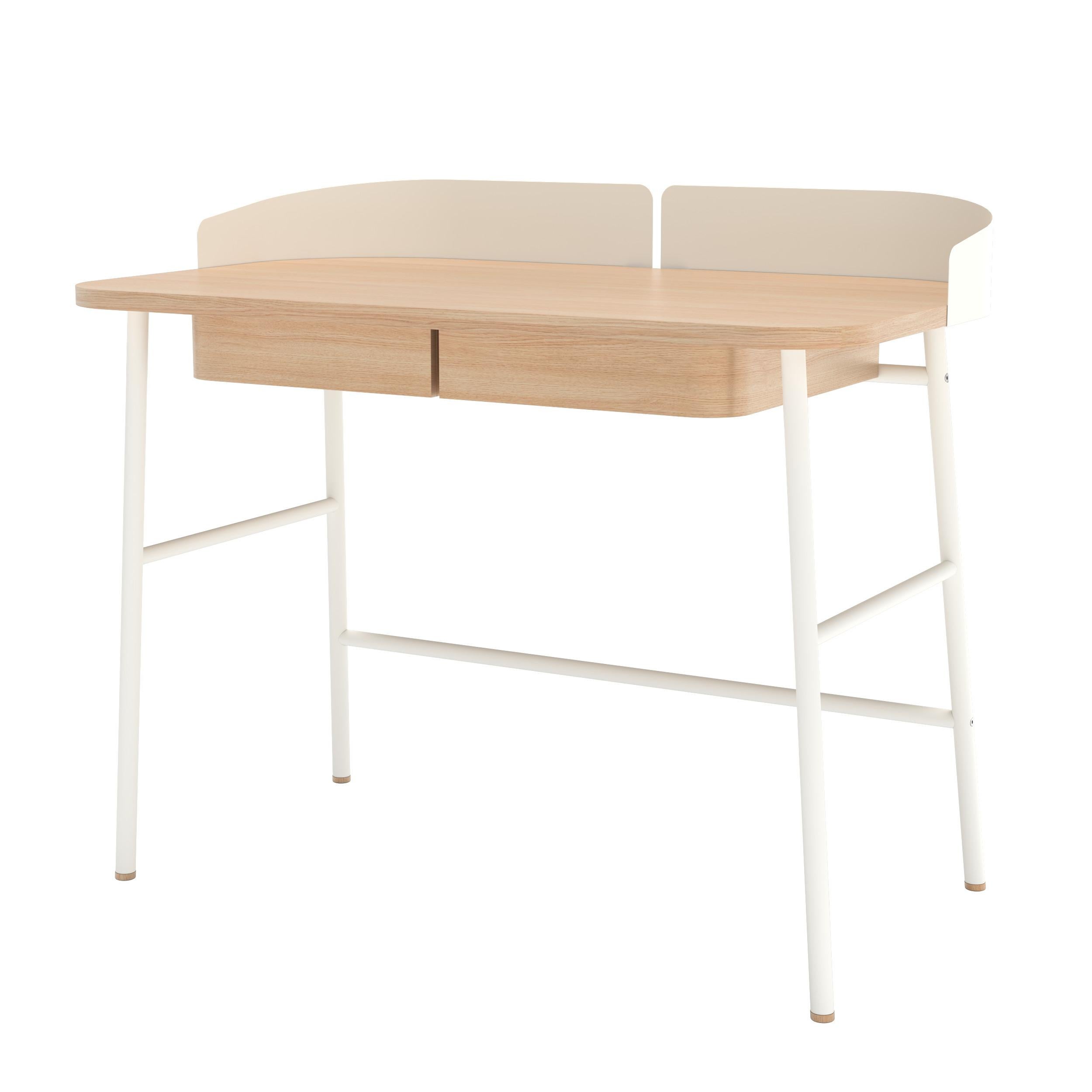 Weiß schillernder Metallschreibtisch Victor Oak Natural von HARTO (Postmoderne) im Angebot