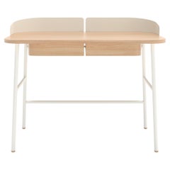 Iridescent White Metal Victor Desk Natural Oak by HARTO