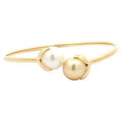 Iridesse 18k Yellow Gold Golden & White Pearl Bypass Cuff Bangle Bracelet