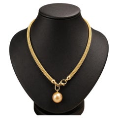 Iridesse Germany 18k Gold Golden Pearl Dangle Pendant 17" Wheat Chain Necklace