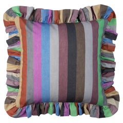 IRIDIS STRIPE Medium Frilled Cotton Satin Cushion - Prism