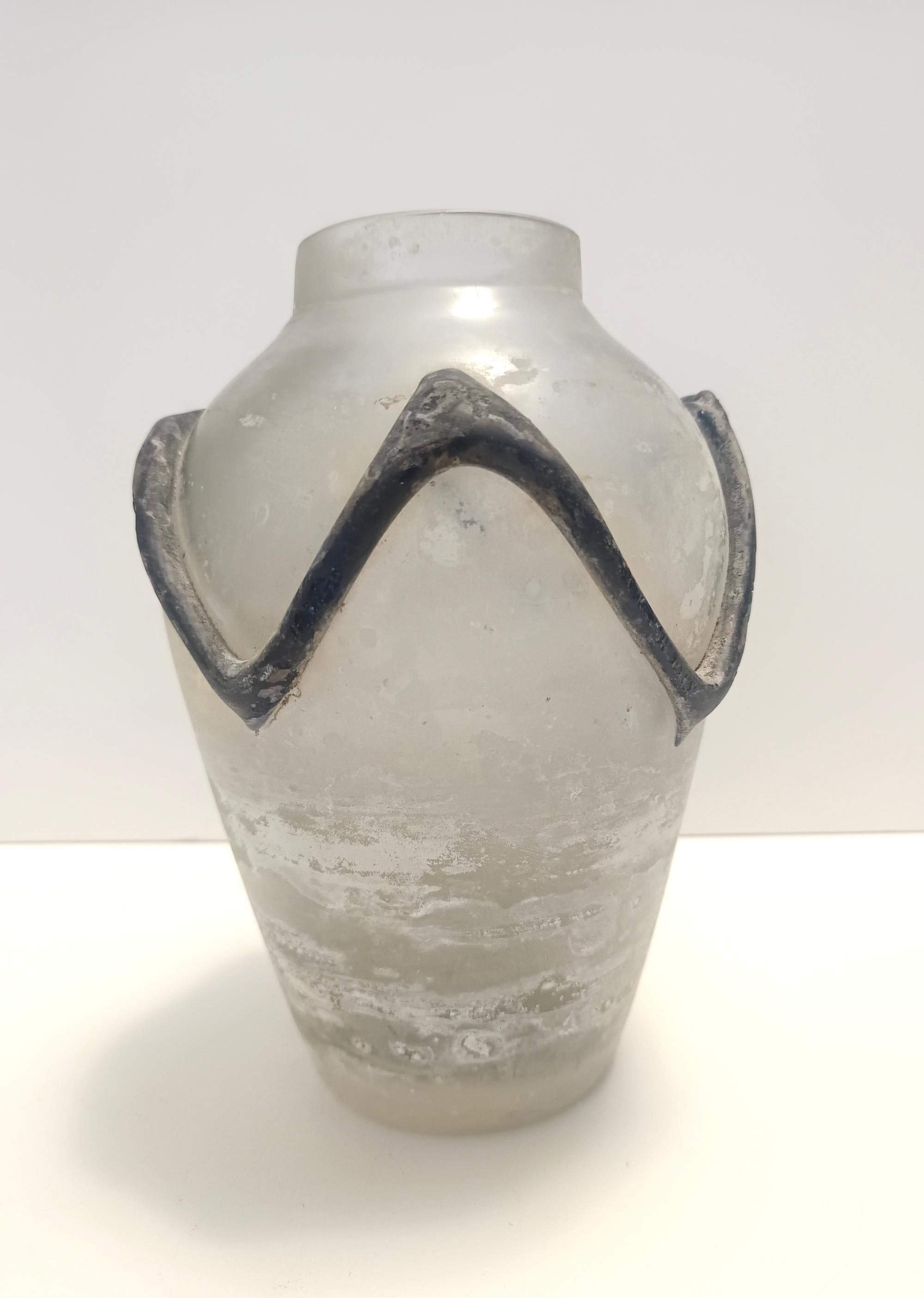 Iridiscent Transparente und schwarze Scavo-Glasvase aus Scavo-Glas, Cenedese, Italien (Italienisch) im Angebot
