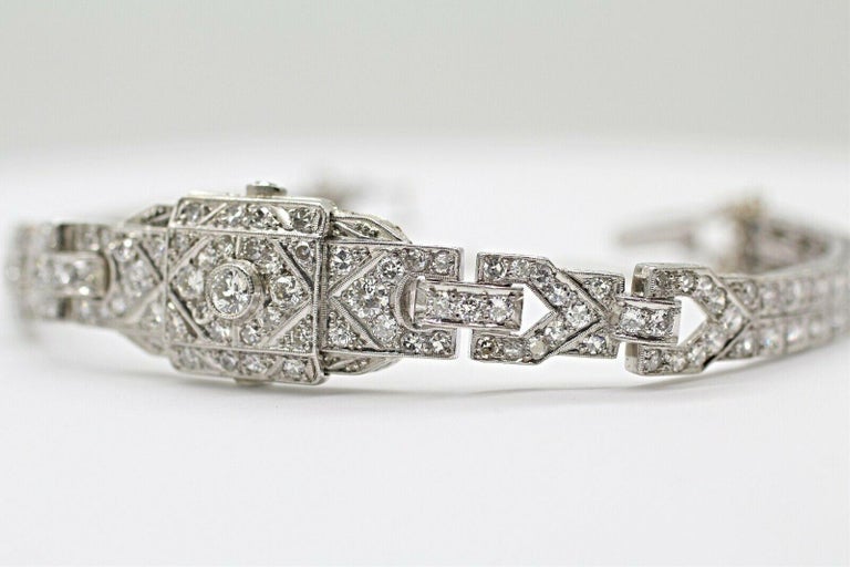 Iridium/Platinum Art Deco Style Diamond Watch Bracelet at 1stDibs