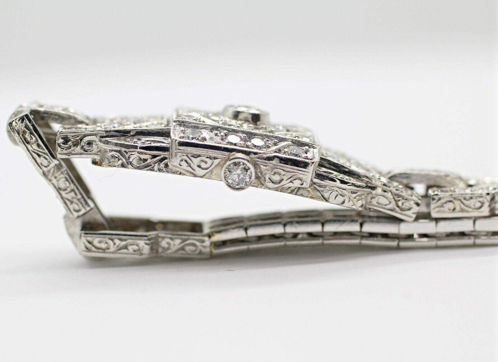 Iridium/Platinum Art Deco Style Diamond Watch Bracelet In Excellent Condition In Los Angeles, CA