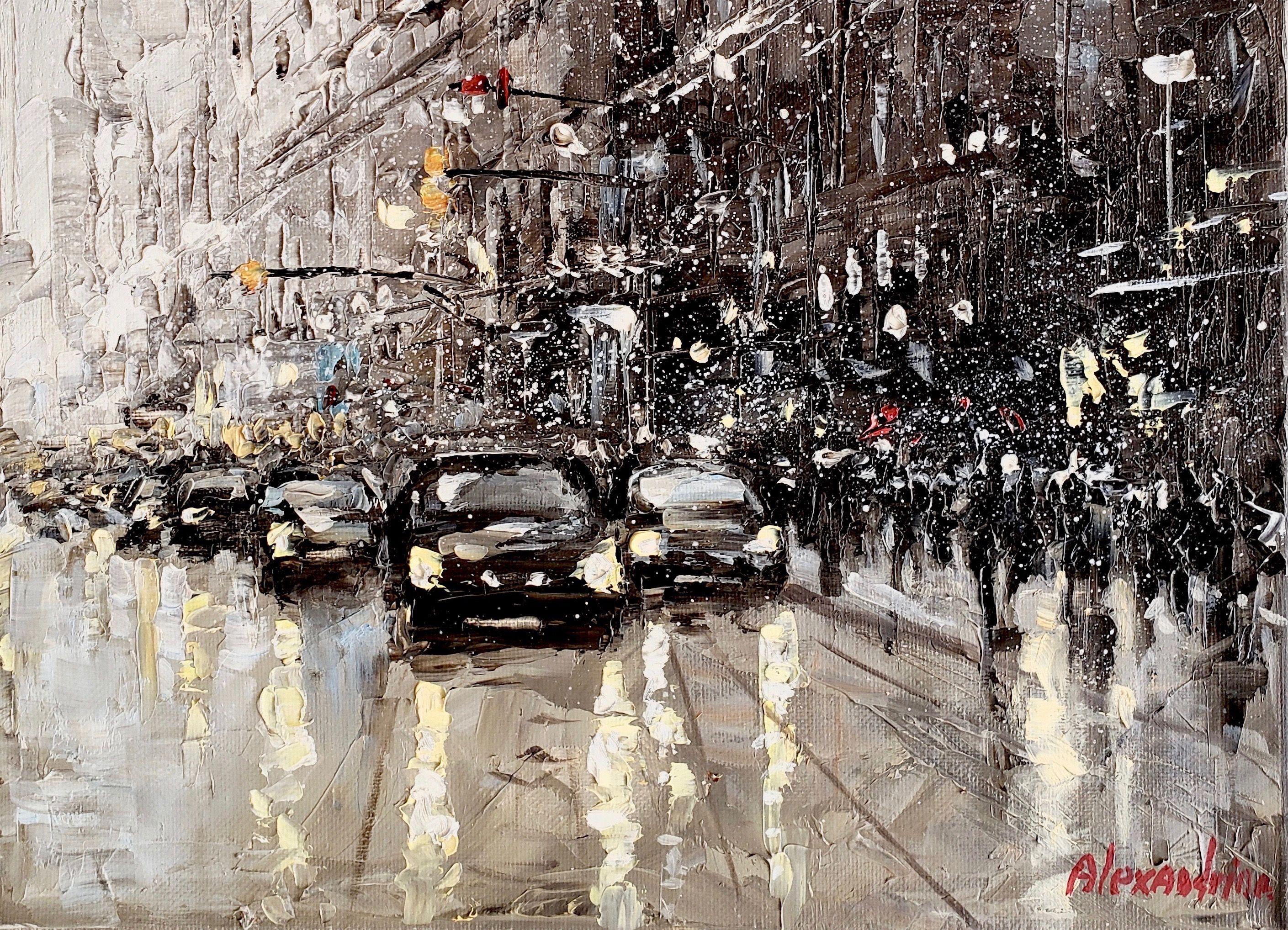 Luci della città. New York. :: Pittura :: Contemporanea :: Questo pezzo viene fornito con un certificato ufficiale di autenticità firmato dall'artista :: Pronto da appendere: Yes :: Firmato: Yes :: Posizione della firma: anteriore :: Tela ::