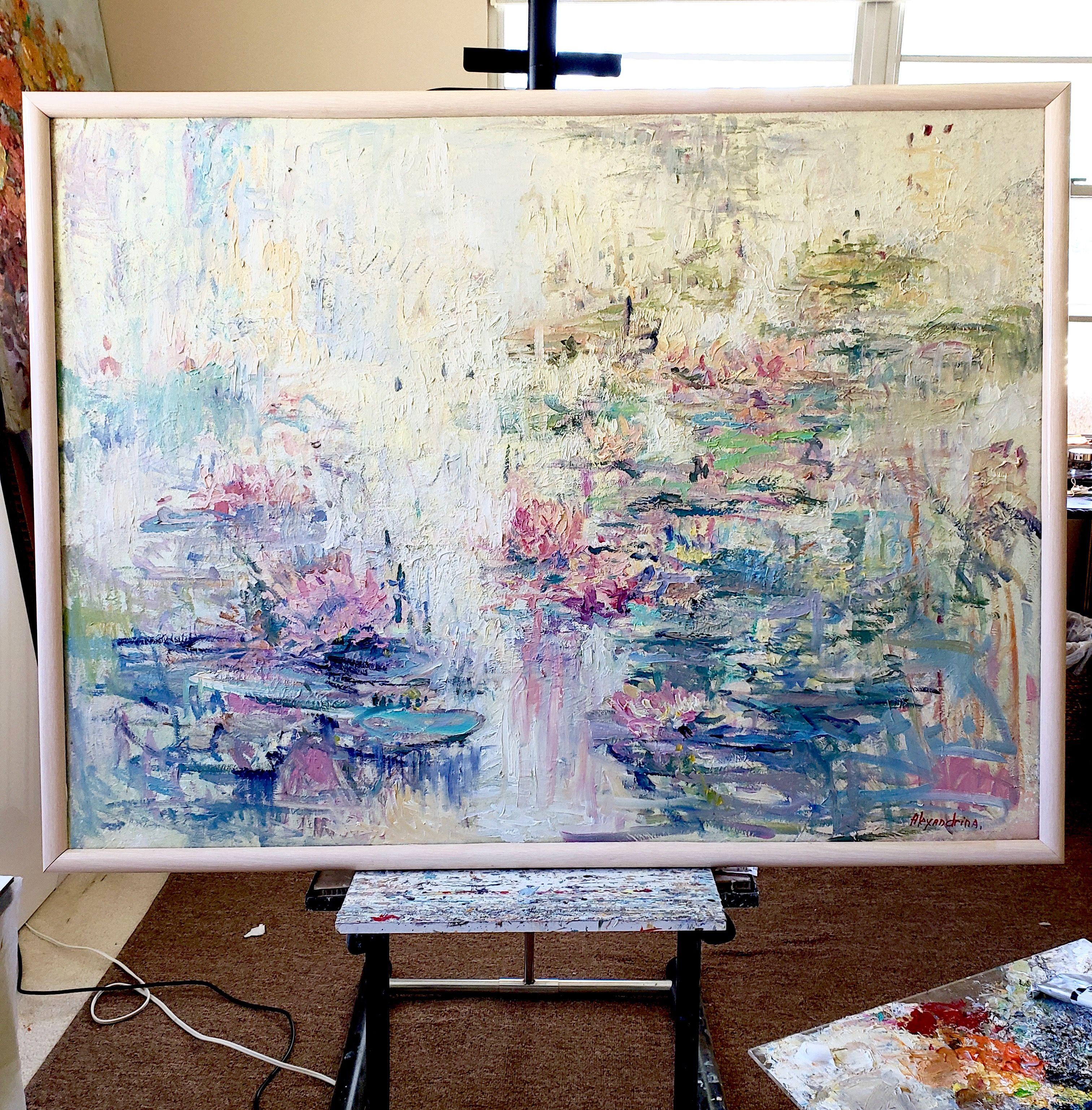 Lily Pond, Gemälde, Öl auf Leinwand im Angebot 2