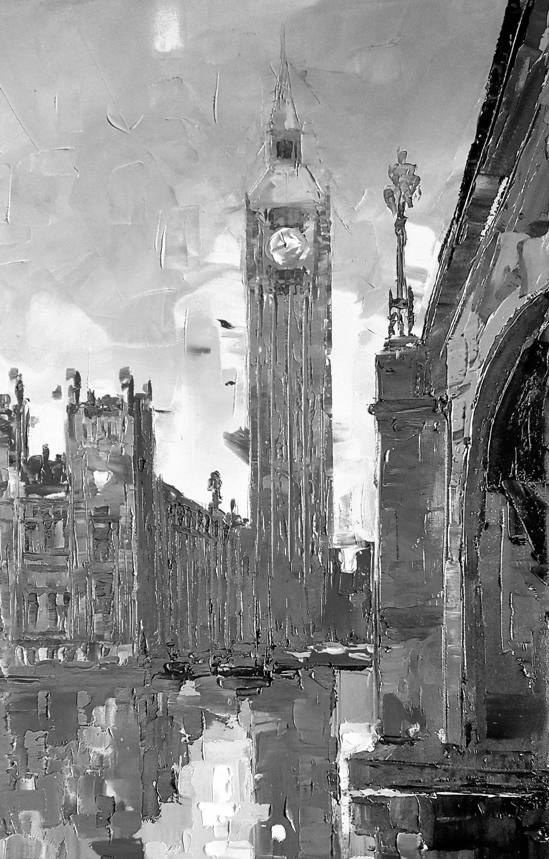 LONDON. BIG BEN. :: Painting :: Contemporary :: This piece comes with an official certificate of authenticity signed by the artist :: Ready to Hang: Yes :: Signed: Yes :: Signature Location: front :: Canvas :: Portrait :: Original :: Framed: No