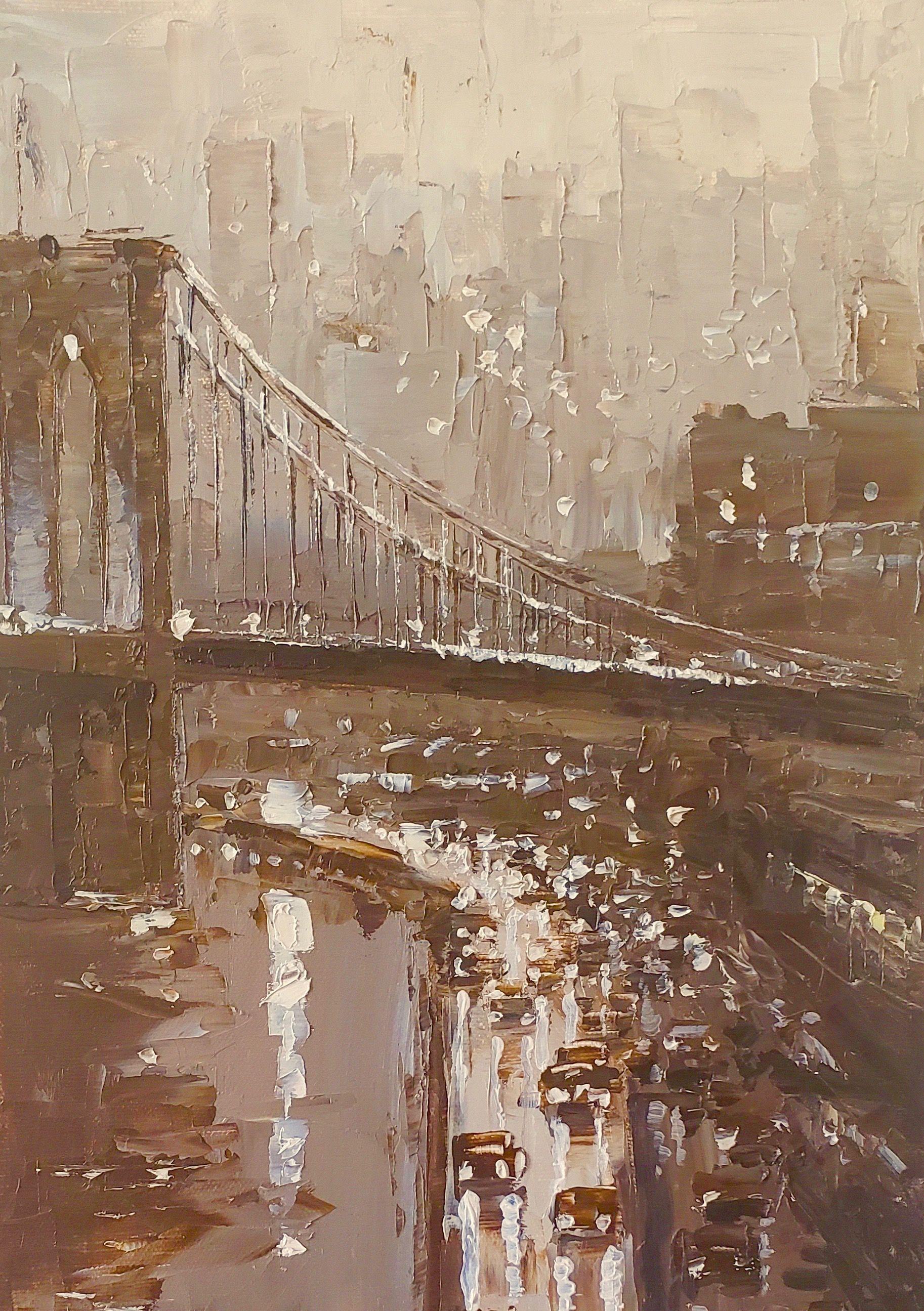 CITY LIGHTS. NEW YORK. :: Painting :: Impressionist :: This piece comes with an official certificate of authenticity signed by the artist :: Ready to Hang: Yes :: Signed: Yes :: Signature Location: front :: Canvas :: Portrait :: Original :: Framed: