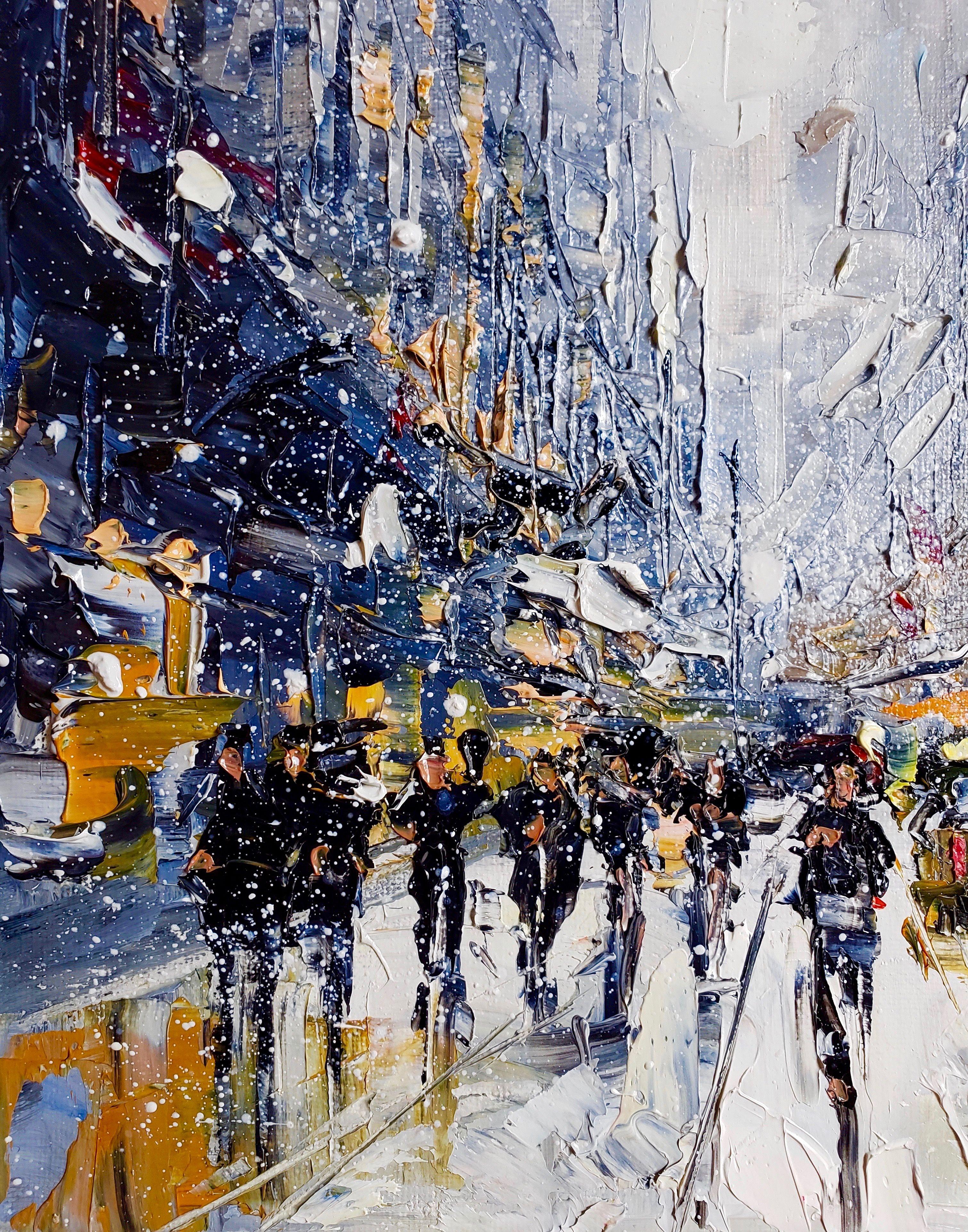  New York. City Lights. :: Painting :: Contemporary :: This piece comes with an official certificate of authenticity signed by the artist :: Ready to Hang: Yes :: Signed: Yes :: Signature Location: front :: Canvas :: Portrait :: Original :: Framed: