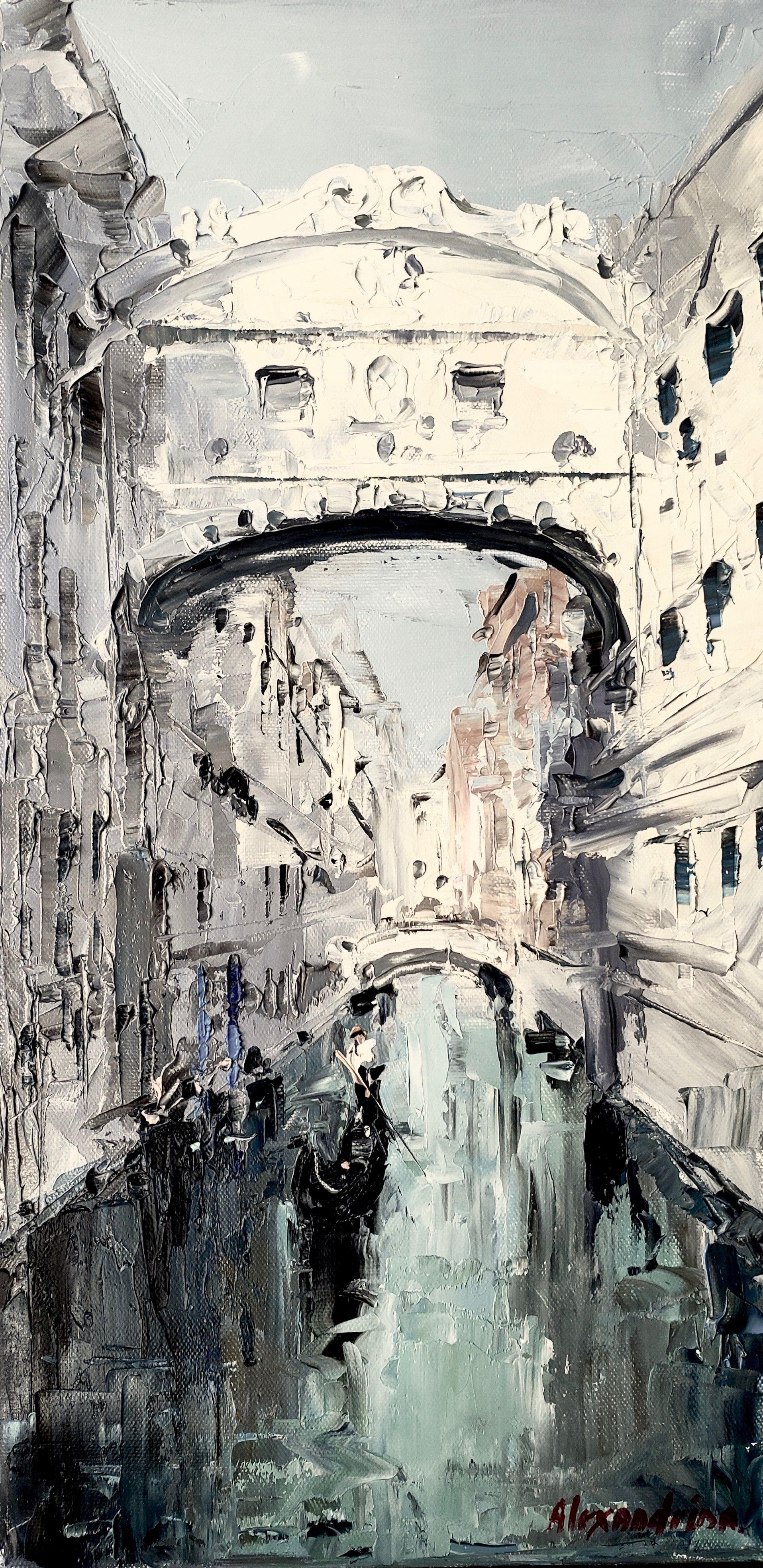 VENICE CANAL. ITALY. :: Painting :: Contemporary :: This piece comes with an official certificate of authenticity signed by the artist :: Ready to Hang: Yes :: Signed: Yes :: Signature Location: front :: Canvas :: Portrait :: Original :: Framed: No